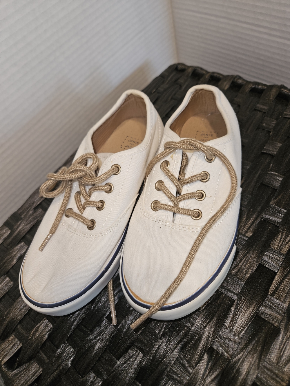 Janie and Jack White Canvas Sneakers with Tan Laces